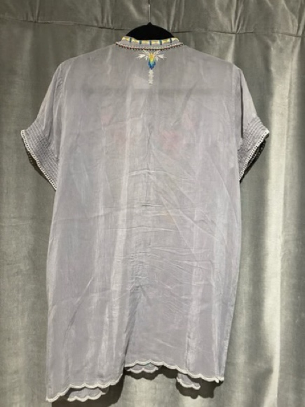 Johnny Was Embroidered Boho Tunic in Gray with Multicolor Floral Stitching - Picture 9 of 10